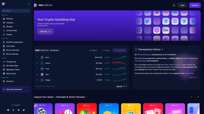 FairGambling enters crypto casino market with verification and analytics tools